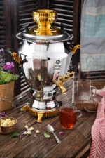 سماور گاز سوز نگین نفیس طلائی عالی نسب - 6 لیتری - تصویر 2